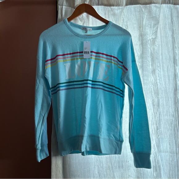 PJ Salvage Love Rainbow Graphic Crewneck Sweatshirt Blue Pajama Lounge Top NWT S - Picture 2 of 6